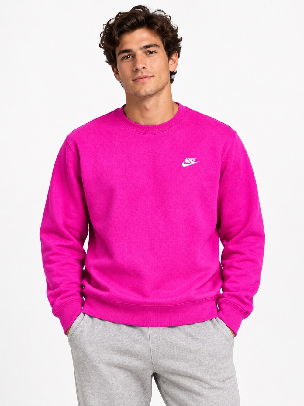 Nike Sportswear Club Fleece Crewneck Sweatshirt Hot Pink Fuchsia Small Unisex